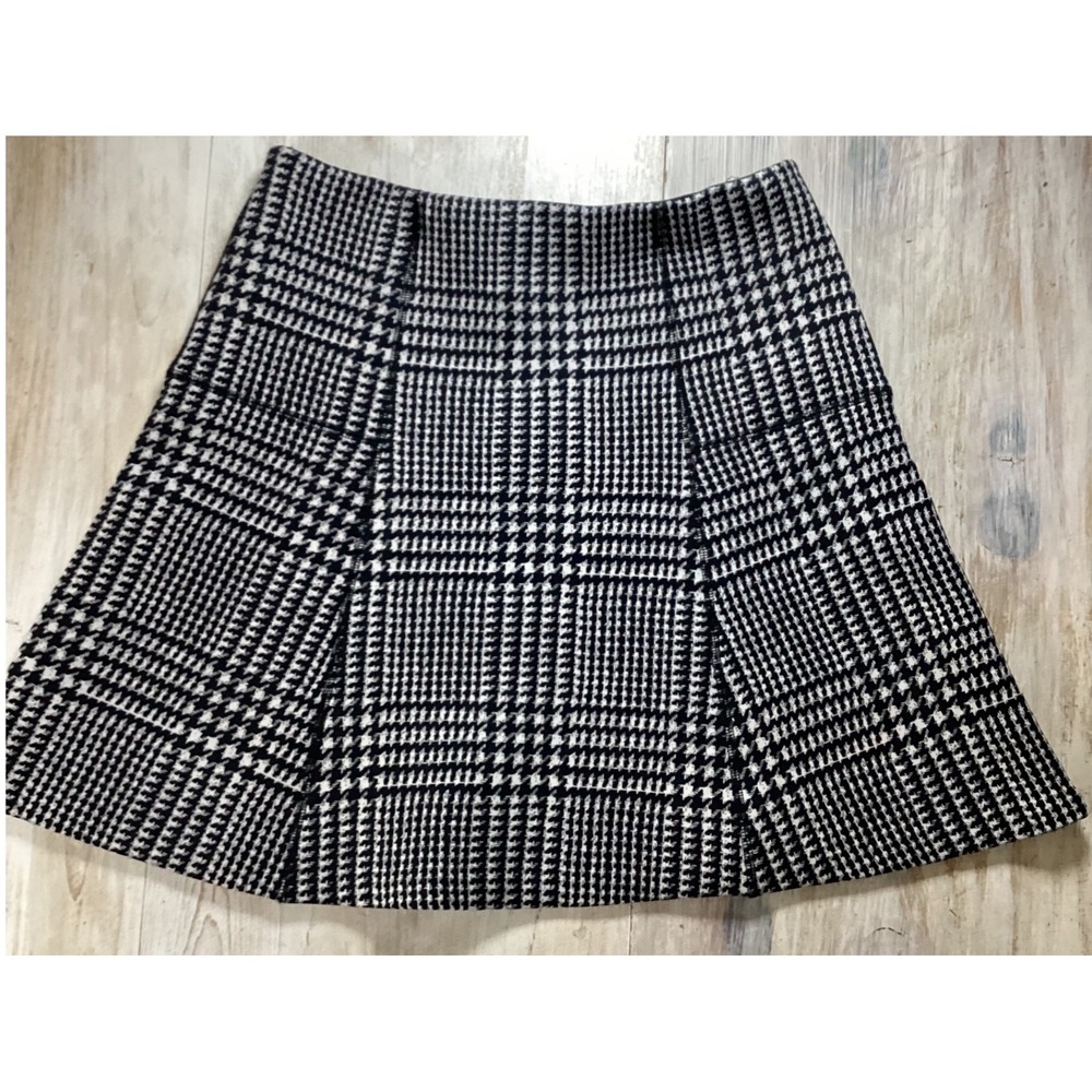 J.McLaughlin Black White Glen Plaid A-Line Mini Skirt Small Stretch Knit